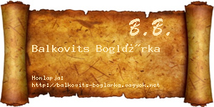 Balkovits Boglárka névjegykártya